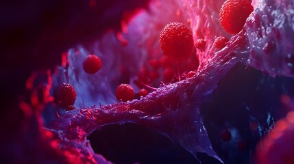 Fototapete - Vibrant and Intensified Microscopic Cellular Structure Abstract Background for Medical Scientific or Analytical Research Purposes