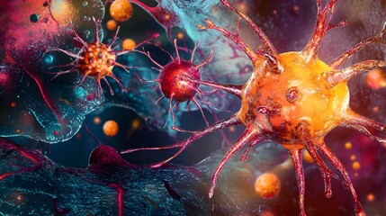 Fototapete - Vibrant and intricate neurons nerve cells and brain synapses forming an abstract futuristic and psychedelic like neuroscience backdrop