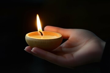 Wooden Wick Candle held by Woman in Closeup Shot on White Background