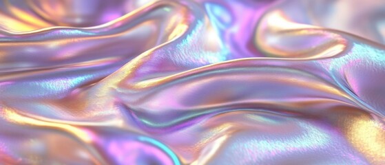 Poster - Abstract iridescent fabric with flowing folds and shimmering pastel colors creating a soft dreamy texture and dynamic surface in a close up shot