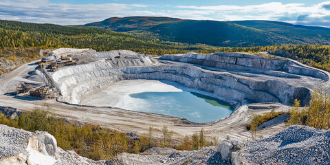 Poster - Lithium extraction site featuring brine evaporation process. Generative AI