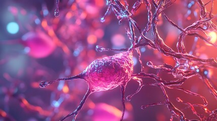 Poster - Vibrant Microscopic View of Intricate Neuronal Connections Revealing the Complex Structure and Signaling Pathways of the Nervous System