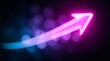 © Mariana - neon arrow, blurred bokeh effect, gently points upward on a black background.
