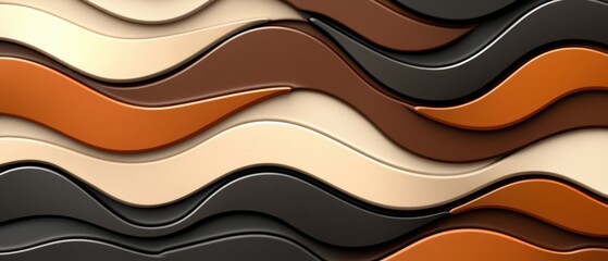 Poster - Abstract wave pattern with beige brown black and orange leather texture for elegant background