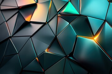 Poster - Abstract Geometric Design with Triangular Facets and Vibrant Lighting for Modern Backgrounds