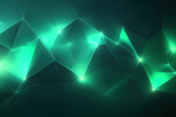 Poster - Abstract emerald geometric design with glowing edges and facets creating a futuristic and modern background for tech and innovation