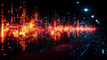 Abstract Digital Waveform Glowing Orange and Blue Data Stream