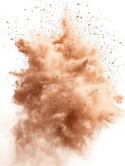 Poster - Ethereal brown pigment explosion on white backdrop capturing dynamic movement and abstract beauty in studio shot