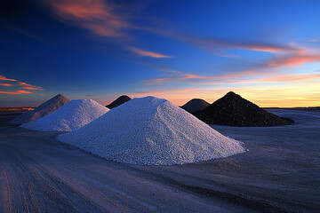Poster - Mounds of sand gravel and crushed stone at sunset. Generative AI