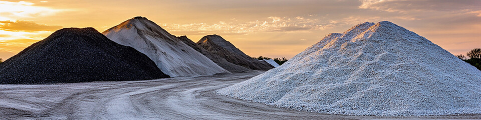 Poster - Mounds of sand, gravel, and stone at dusk. Generative AI