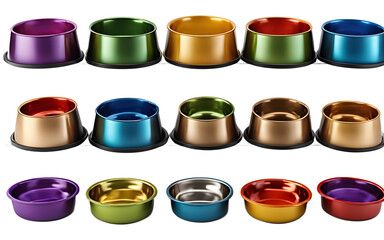 Poster - A set of colorful pet food bowls, isolated on a empty plain background