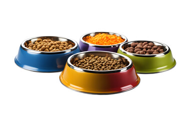 Poster - A set of colorful pet food bowls, isolated on a empty plain background