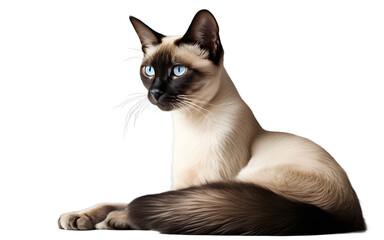 Aufkleber - A sleek Siamese cat stretching with its tail raised, isolated on a empty plain background