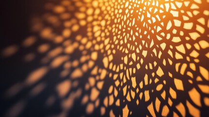 Poster - Intricate arabesque shadow patterns dance playfully across a surface, illuminated by warm golden light. This mesmerizing display evokes a sense of serenity and harmony.