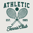 © Syed - Athletic tennis club t-shirt design. College style tee shirt with tennis ball. Sport apparel print. Vector illustration. New York tennis league graphic print design. Racket tournament. Tennis college