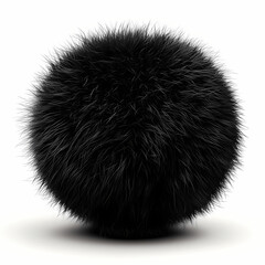 Poster - Fluffy black spherical object with soft texture on white background. Generative AI