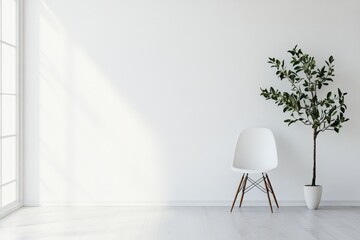 Wall Mural - Minimalist Room Design Featuring White Chair and Plant