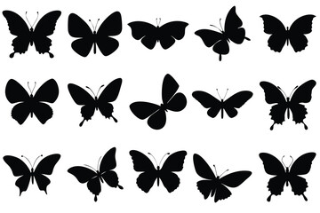 butterfly silhouette set, butterfly vector icon set, butterfly Vector illustration, Isolated on White Background