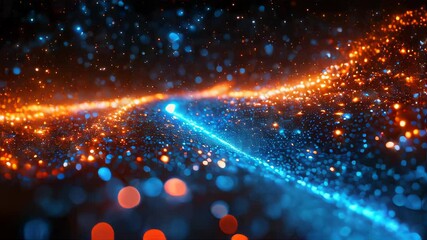 Poster - Digital technology background featuring vibrant glowing blue and orange speed lines, representing data transfer and futuristic connectivity
