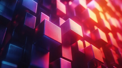 Poster - Abstract arrangement of vibrant blue and red cubes creating a futuristic and dynamic background for modern design
