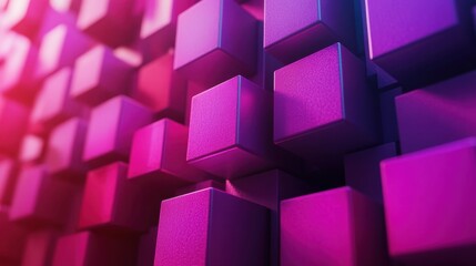 Poster - Abstract arrangement of vibrant magenta cubes creating a modern geometric pattern with dynamic lighting and depth for design projects