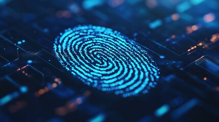 Poster - Digital fingerprint scan for secure access and identification on futuristic electronic circuit board