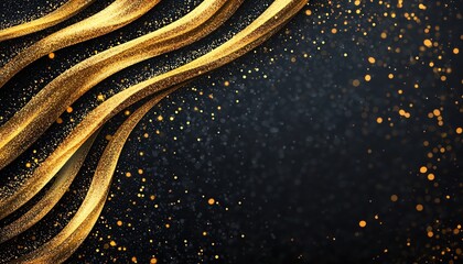 Poster - Elegant golden waves on a dark background, creating a luxurious and stylish atmosphere.