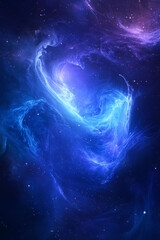 Wall Mural - Illustration of a mesmerizing cosmic nebula swirling in deep blues and purples, speckled with distant stars. The ethereal glow and vast celestial beauty make this a captivating and immersive space