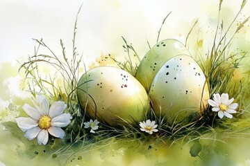 Wall Mural - Easter Eggs in a Nest Illustration