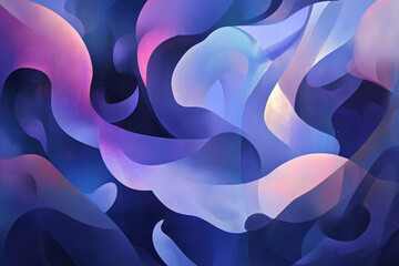 Wall Mural - Illustration of an abstract cosmic landscape with swirling nebula clouds and glowing celestial bodies. The deep blues and purples blend seamlessly, creating a mesmerizing space inspired dreamscape.