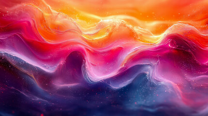 Poster - Vivid abstract artwork resembling liquid waves in vibrant orange, pink, and purple hues, blending seamlessly