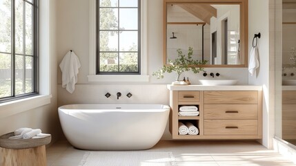 Wall Mural - Modern Farmhouse Bathroom Design with Luxurious Tub