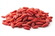 © DriftPixels - Vibrant pile of dried goji berries on a white background showcasing their rich color and texture in detail