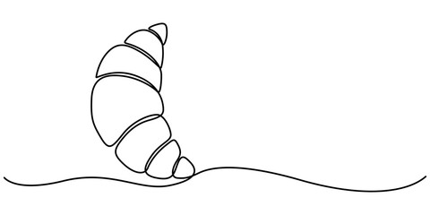 Fototapete - One Continuous Line Drawing of Croissant Icon. Single Line Vector Illustration, Continuous one line drawing of croissant for logo in minimalist style. Hand drawn french pastry line sketch for print. 