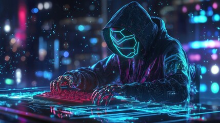 Cyberpunk Hacker Neon Cityscape Digital Art