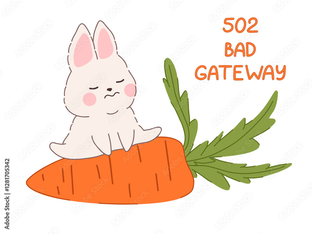 502 bad gateway text with a confused kawaii rabbit. Soft pastel tones ...