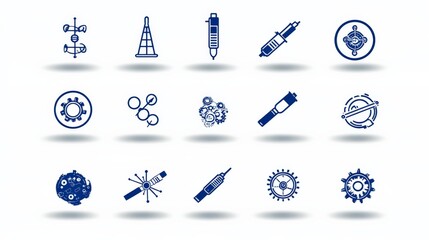 Poster - Collection of Blue Technical Icons on a Light Background