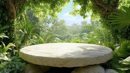 Wall Mural - Tropical Jungle Stone Table Top Image