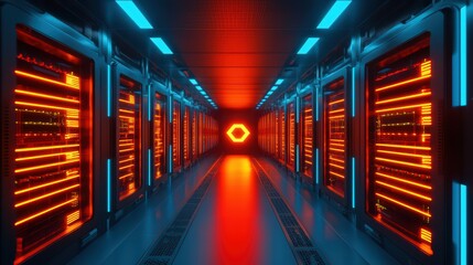 Poster - Futuristic Quantum Computer Circuits Illuminated in Technology Lab