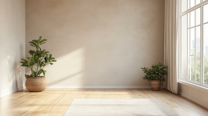 Wall Mural - Empty Beige Room with Plants