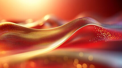 Wall Mural - Abstract Gold Wave Design on Red Background