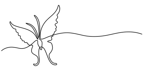 Leinwandbilder - Butterfly  icon continuous one line drawing  outline vector illustration, Continuous line butterfly art. Outline single art butterfly hand drawn sketch element on white background. Concept spring. 