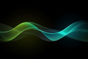 Wall Mural - A green and blue wave on a black background. Abstract background with glowing blue and green waves on a black backdrop, a concept of sound or music visualization.