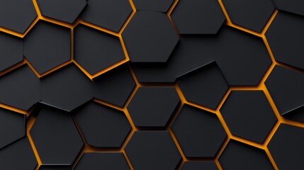 Poster - Black Hexagonal Pattern with Glowing Orange Background Design