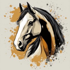 Poster - Elegant Horse Portrait with Artistic Splatters, Black Mane and a Regal Stare, Capturing the Beauty of Equine Grace