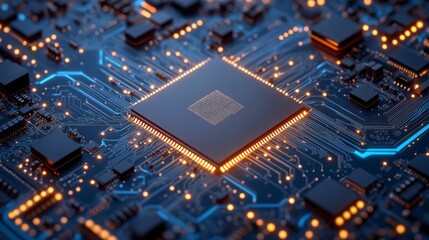 Aufkleber - Vibrant circuit board reveals intricate designs filled with glowing lines and interconnected chips. The abstract representation embodies advanced technology that powers modern AI systems.