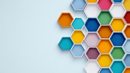 Poster - Colorful Hexagonal Shapes on Light Blue Background for Design Use