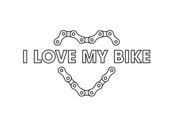 Bike lover  vector print. Bicycle chain heart