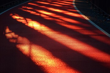 Wall Mural - Colorful shadows dance on a running track during sunset in a vibrant urban park