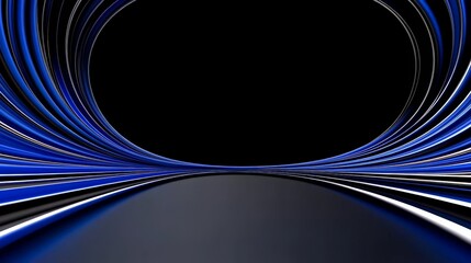 Poster - Abstract Futuristic Tunnel with Blue and Black Curved Lines